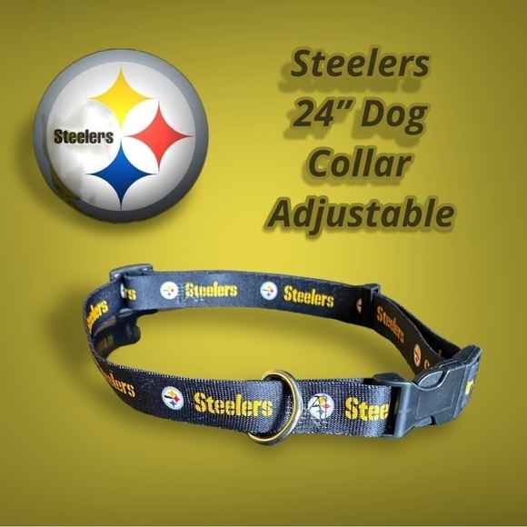 STEELERS Logo 24” Dog Collar Black Gold - Picture 1 of 9